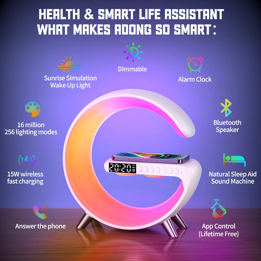 GlowPad™ Wireless Fast Charging Bluetooth Speaker and Alarm Clock